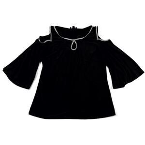 MSK Black Women's Cold-Shoulder Rhinestone-Trim Top Petite Beaded-Trim Keyhole